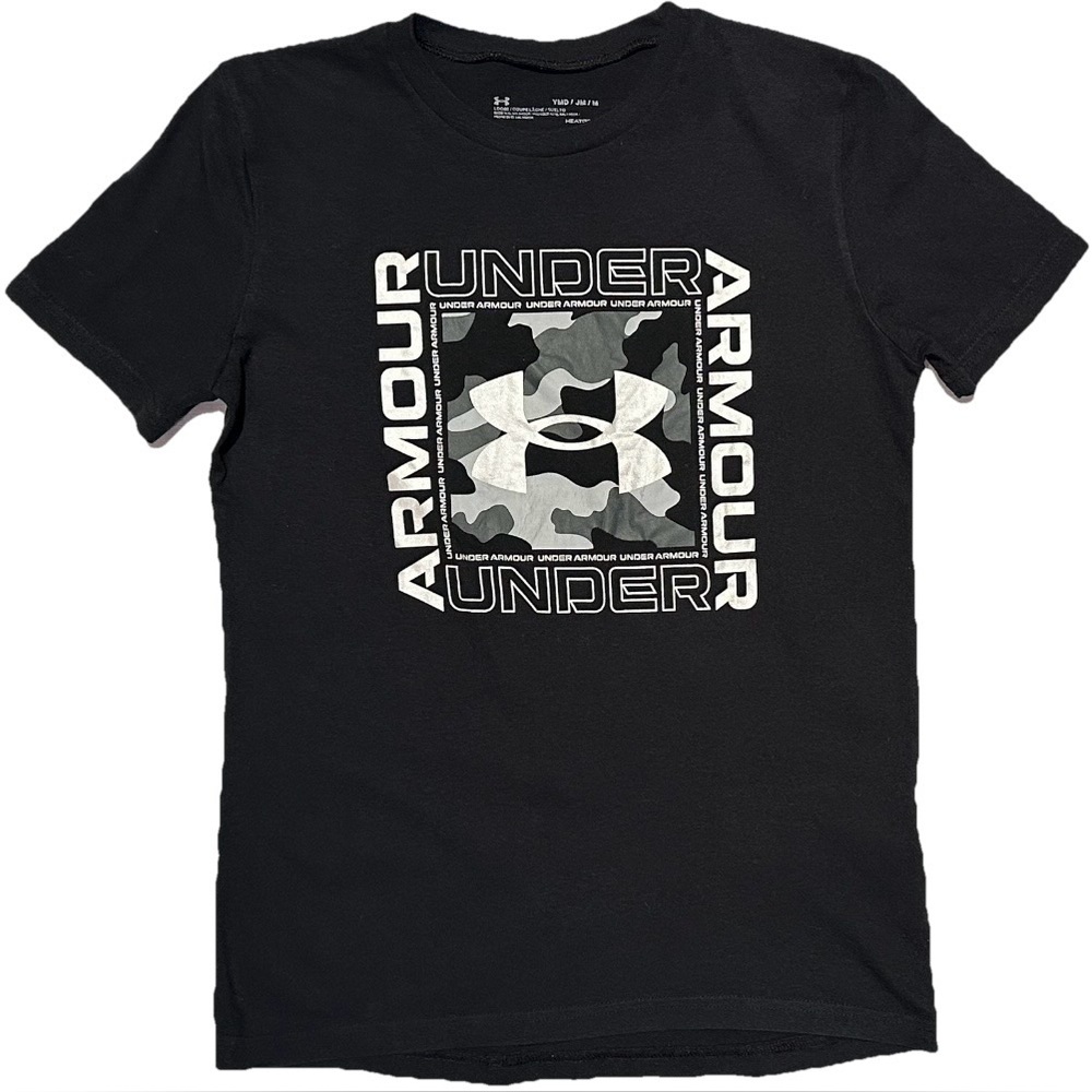 UNDER ARMOUR T SHIRT BOYS M LOOSE FIT CAMO SQUARE LOGO